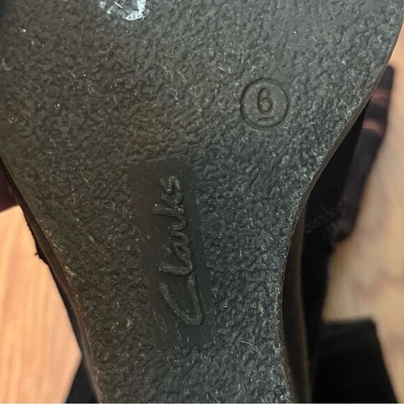 Clarks Dark Brown High Knee Suede Embroidered Wedge Rodeo Boots 8.5 - Picture 11 of 14